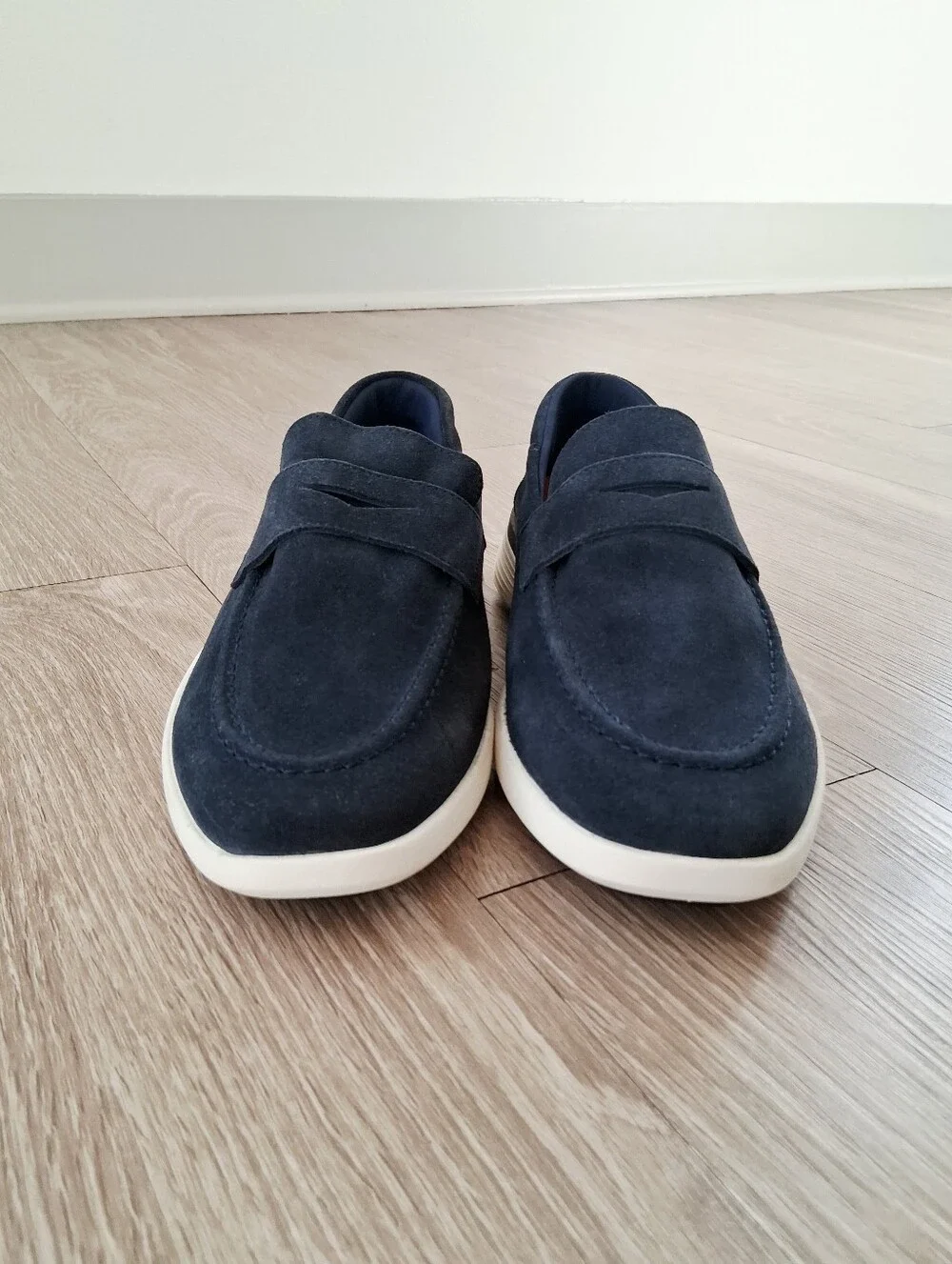 Wolf & Shepherd Crossover Loafer In Navy Suede